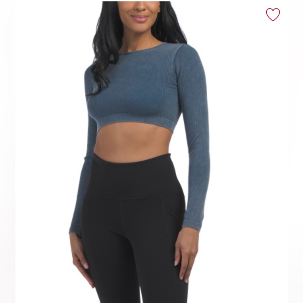 ⭐️ ZARA Blue Ribbed Limitless Contour Long Sleeve Crop Top- NWT